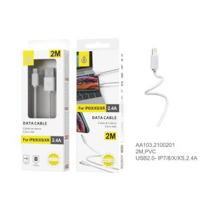 AA103 DATA CABLE FOR IPHONE 5/6/7 2A 2M WHITE